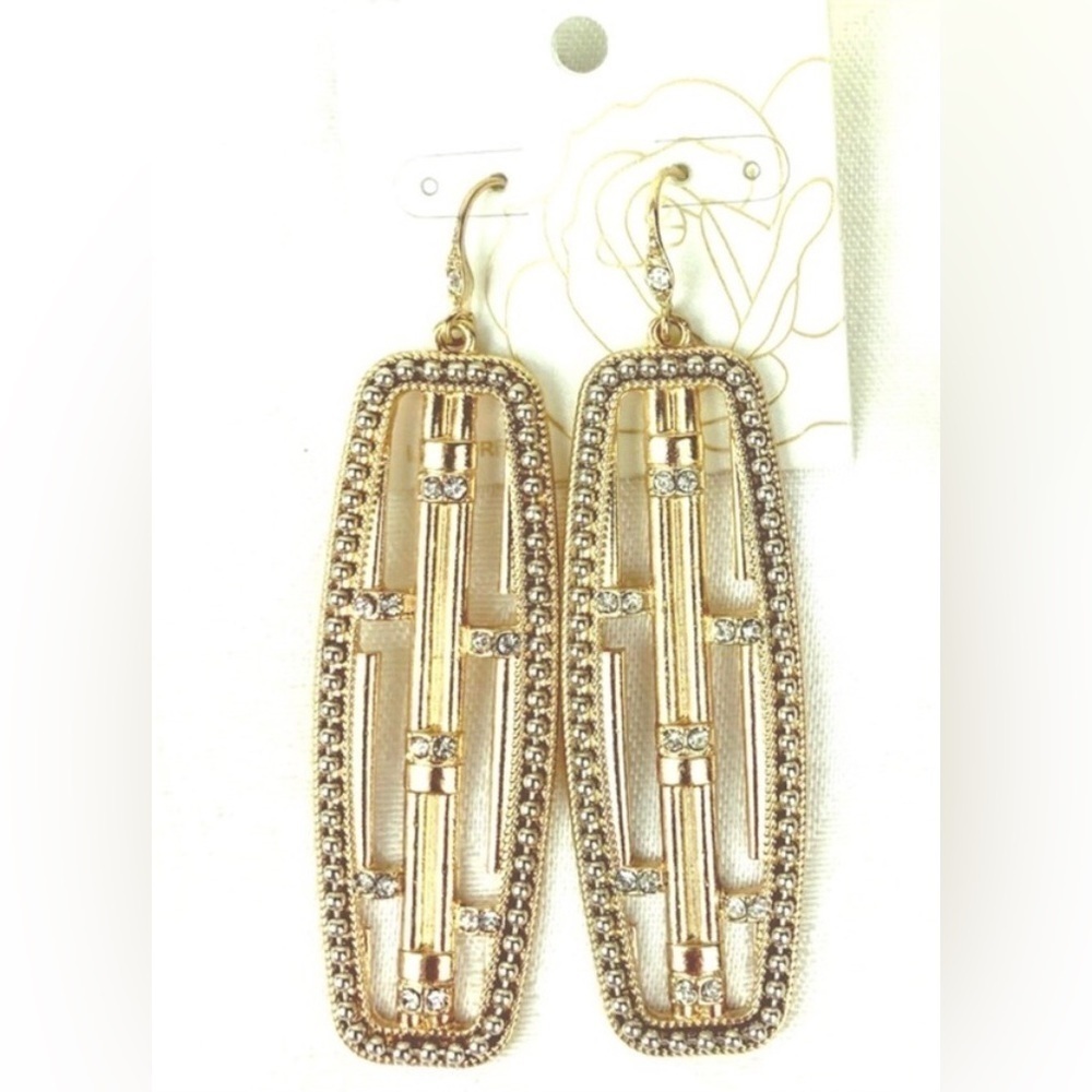 LONG GOLD CRYSTAL STATEMENT EARRINGS #326